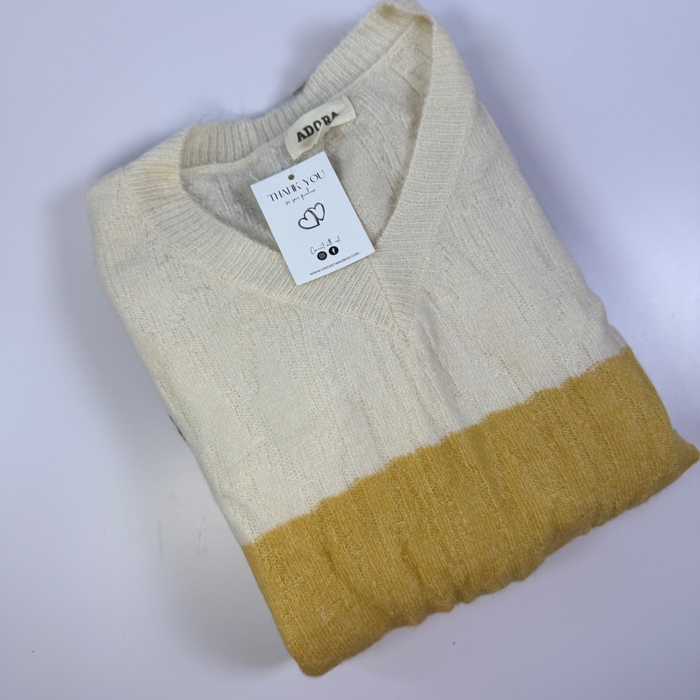 Adora 1X Sweater Striped V-Neck Acrylic Blend Pullover Colorblock Knit